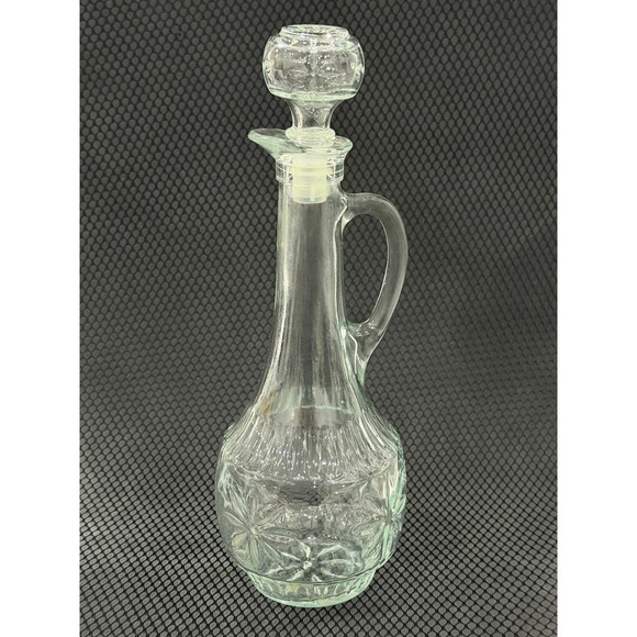 Other - Vintage Liquor Decanter Tall Clear Green Tint Glass Starburst w/Handle Stopper